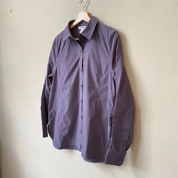NWOT Athleta Women's Small Long Sleeve Relaxed Poplin Button Down Top Purple - Picture 9 of 16